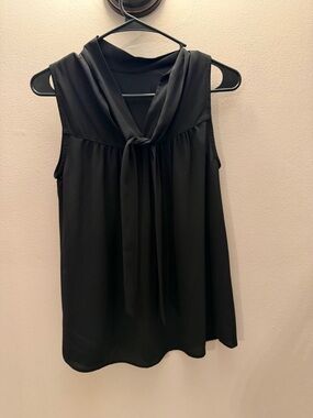 Tyche Black Tie Neck Sleeveless Blouse Chiffon Top T-3523 Small